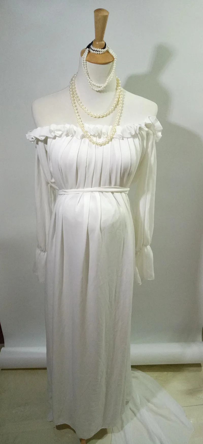 OkayMom Королевский стиль белое шифоновое платье для беременных; Материнство реквизит для фотосессия для беременных длинное платье Ночная рубашка