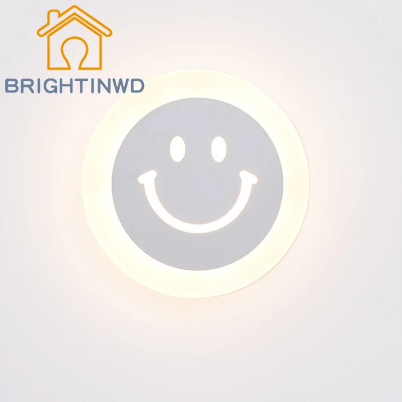 BRIGHTINWD 12 Вт Творческий светодио дный смайлик бра простой мультфильм Light Кровать ультра-тонкий акрил крыльцо коридор Фонари шаг свет