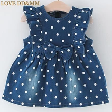 Милые платья для девочек DD& MM коллекция года, популярные модели, милое детское джинсовое платье в горошек с кружевным воротником и бантом Милая Одежда для девочек