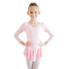 Розовый блестящий нейлон/лайкра с длинным рукавом Купальник для балета, танцев с юбками для дам/девушек