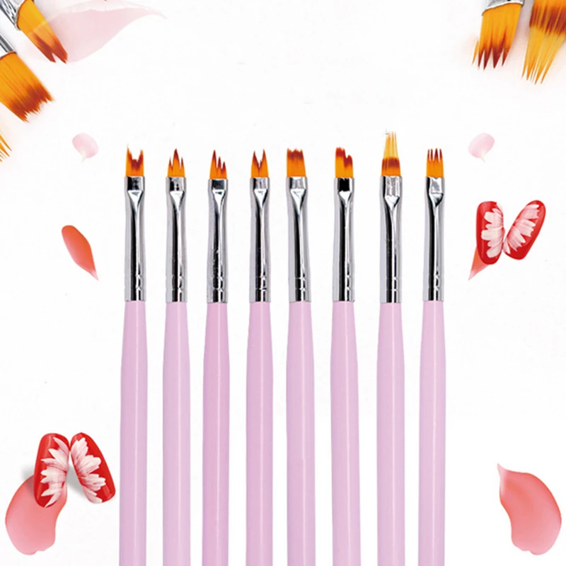 MEET через дизайн ногтей французские кисти улыбка полумесяц Форма розовая ручка цветок лепесток градиент выцветает цвет живопись DIY ручка для рисования
