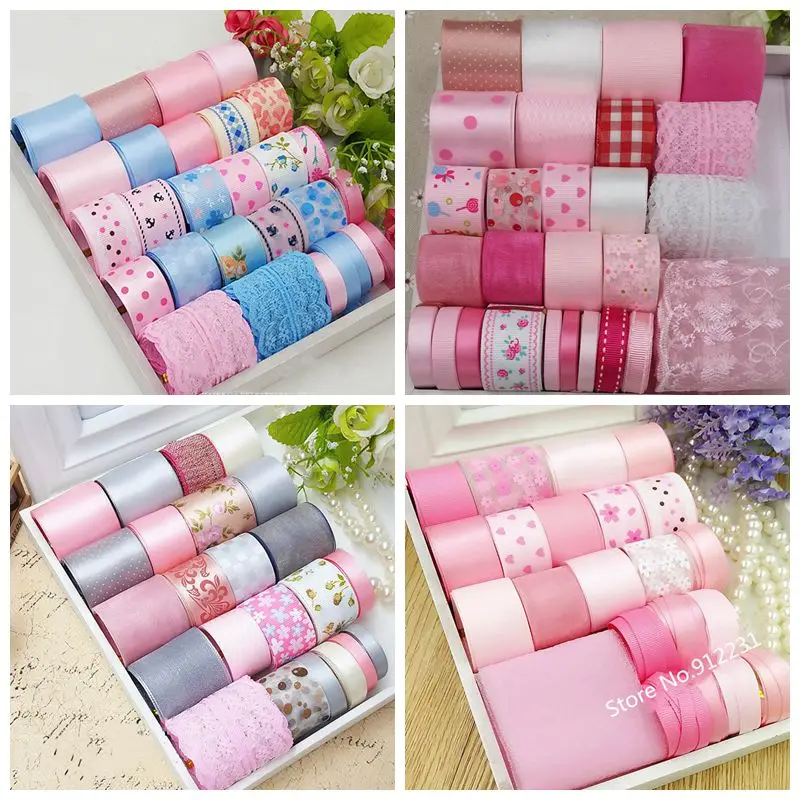 

Pink Printed Grosgrain Ribbon Set Polyester Gift Package Ribbon Hairbow Accessory Ribbon for Wedding Decoration
