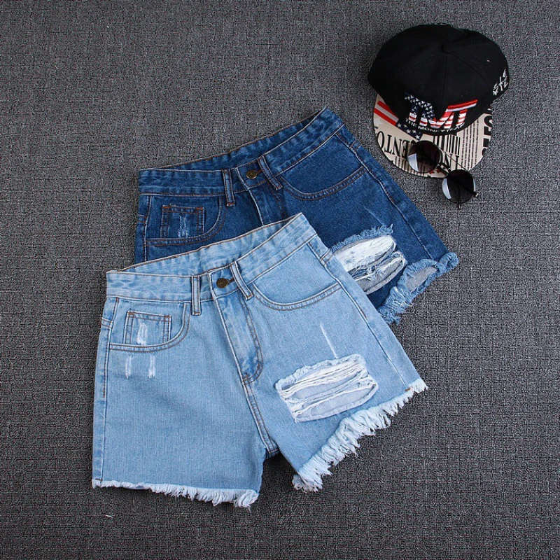 

Fashion Summer Hot Denim Shorts womens Sexy Frayed Edges High Waist short 2017 Ladies casual pockets Plus Size Shorts Big Size