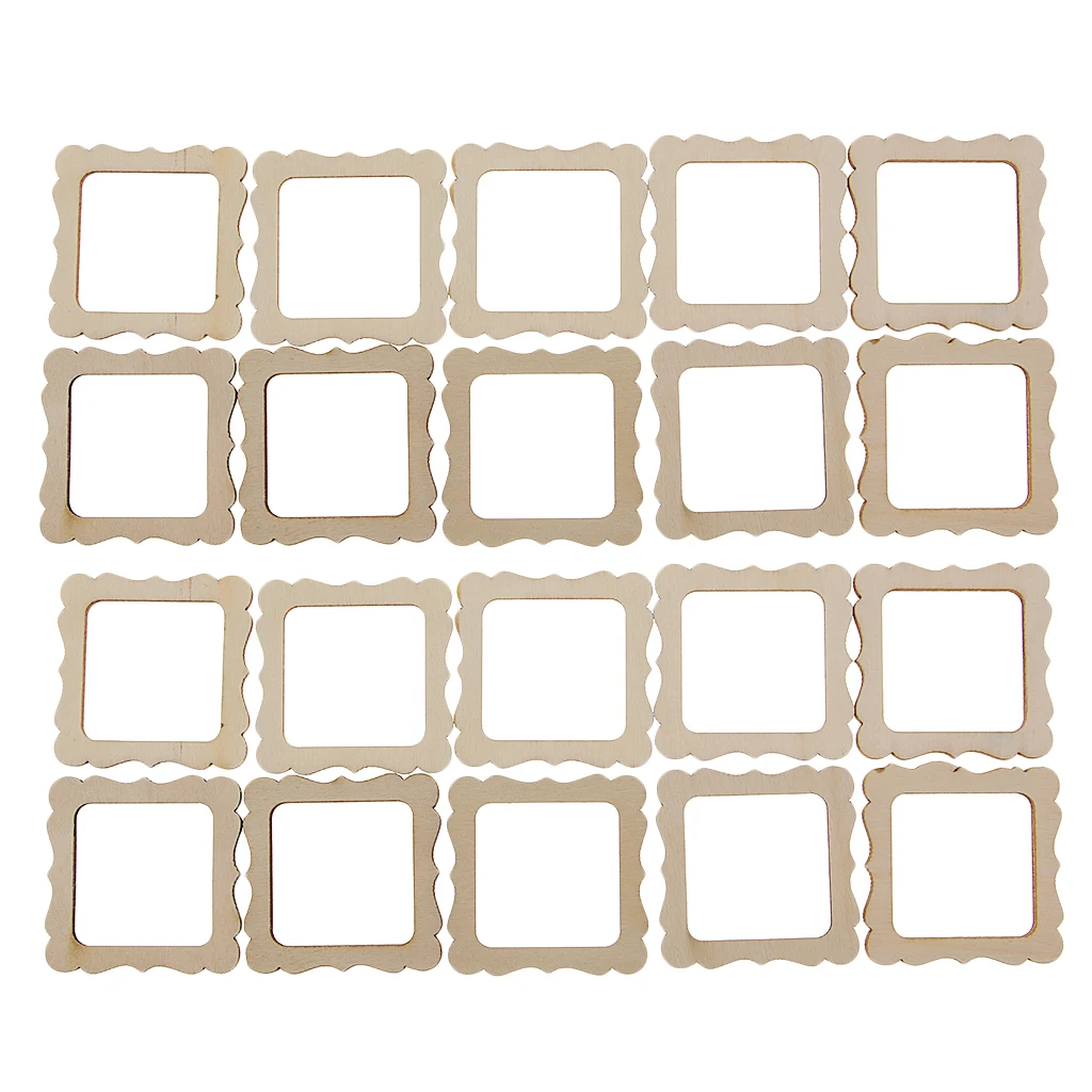 Pack of 20 Wooden Frame 50mmx50mm Unfinished Wooden Photo Frame Cutout Shape, Wood Craft for DIY Wedding Decorations Props