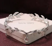 TREAZY Rhinestone Crystal Bridal Hair Accessories Wedding Waterdrop Leaf Tiara Crown Headband Frontlet Bridesmaid Hair Jewelry