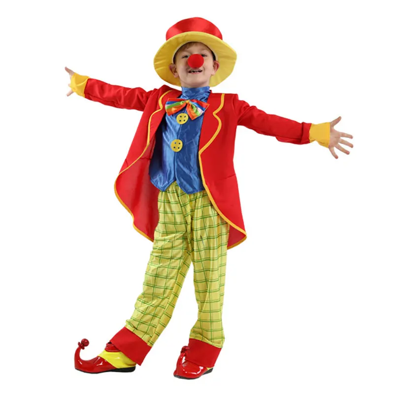 Kids Child Funny Naughty Circus Clown Costume Cosplay for Boys Halloween Carnival Party Mardi Gras Fancy Dress B-0201