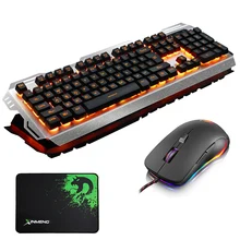 705 проводной желтый светодиодный подсветка эргономичная игровая клавиатура и мышь с подсветкой Металл+ 2400 dpi оптический геймер мышь наборы ноутбук компьютер+ коврик для мыши