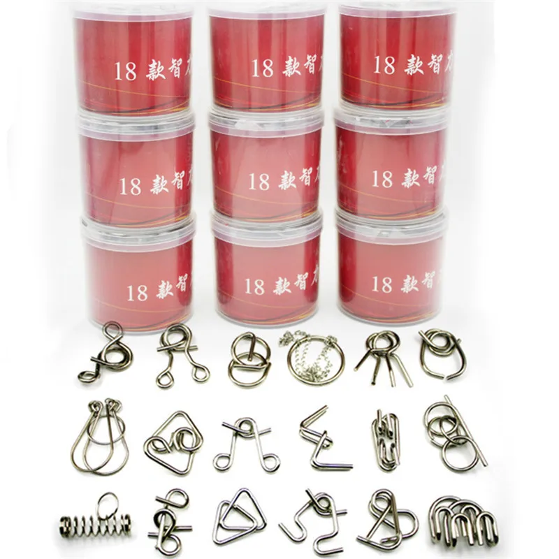 18pcs/Set Unisex Stainless Steel Slide Puzzle Buckle Ring with Can IQ Mind Brain Teaser Magic Puzzles Game Toys for Kids Adults
