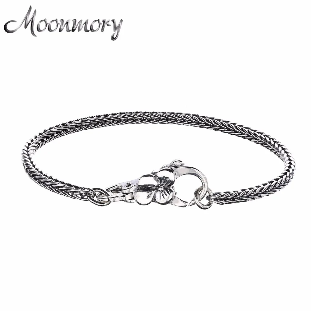 

Moonmory Real 925 Sterling Silver Gray Bracelet Vintage Style For Unisex Europe Popular DIY Jewelry Plum Buckle Bracelet