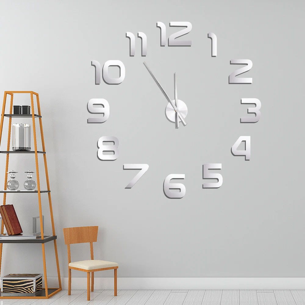 

37/47inch Horloge 3D DIY Acrylic Mirror Stickers Digital Wall Clock Modern Design Clock Wall Home Decor Kitchen Large Wall Clock