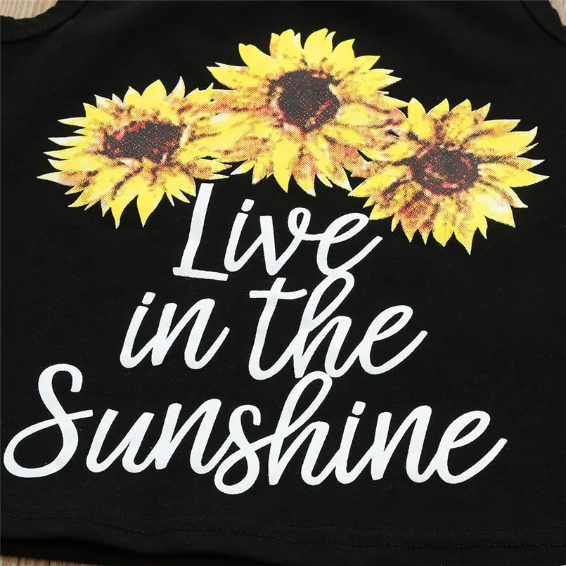 Girls suit summer 2019 new Toddler Baby Girls Letter Print Vest Tops T-Shirt Floral Denim Shorts Outfit Set (4)