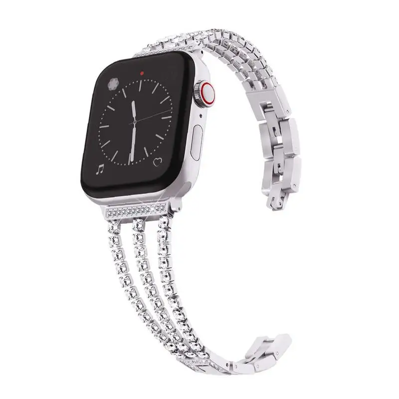 Silver Серебряный Diamond Металлический Ремешок Для Apple Watch4/3/2/1 ремень 38 мм 40 мм ремешка замена Браслет - Цвет: Silver