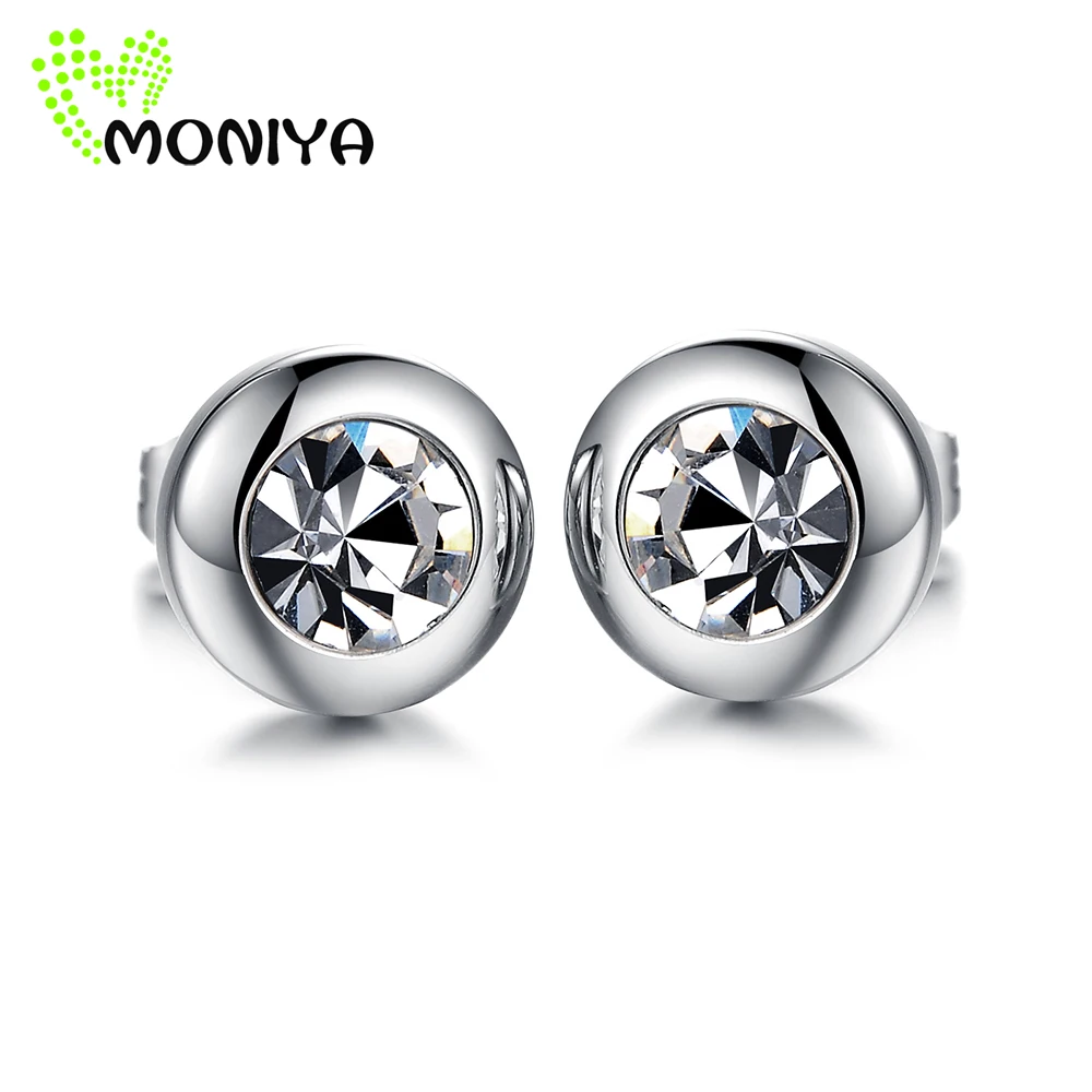 Moniya Men's Fashion Stainless Steel Cubic Zircon Cz Stud Earrings Jewelry 2017 New Arrival For Men HE347 | Украшения и