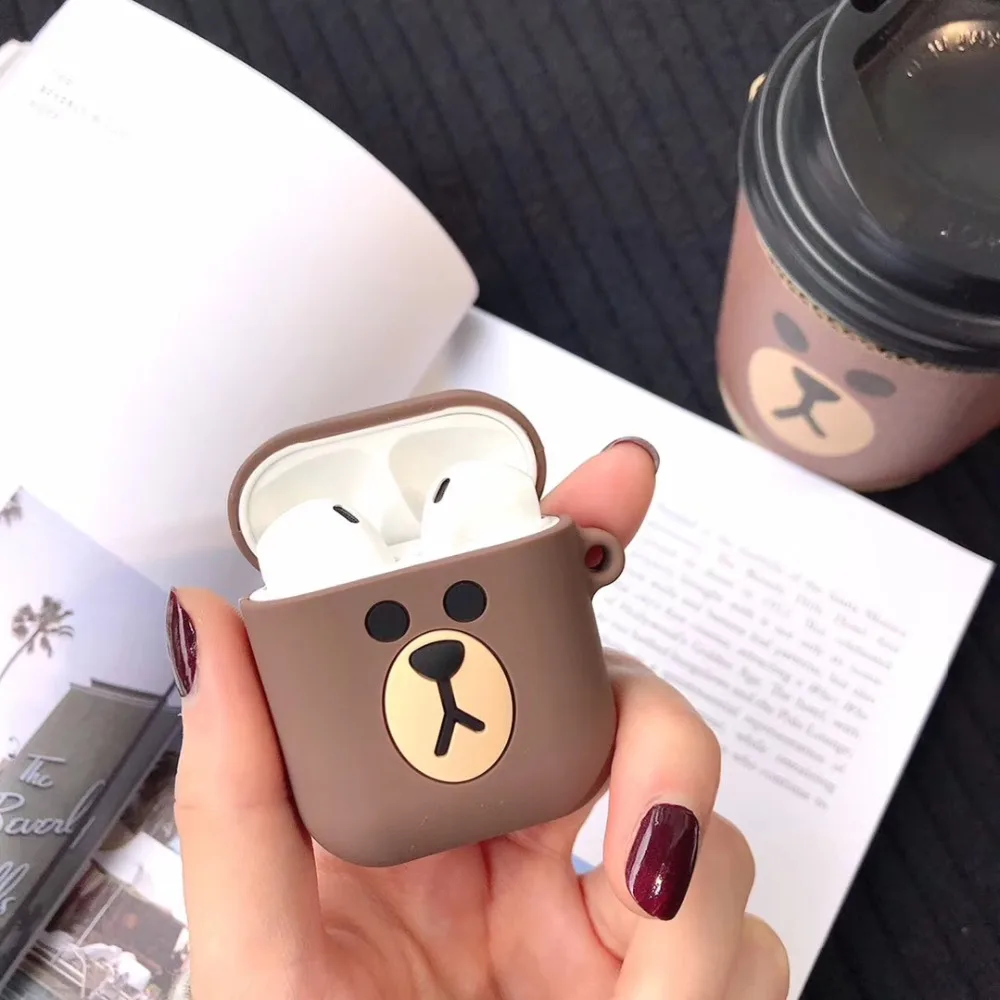 Cute Bluetooth Wireless Earphone Case For Apple AirPods 1 2 Silicone Charging Piglet and bear protective cover