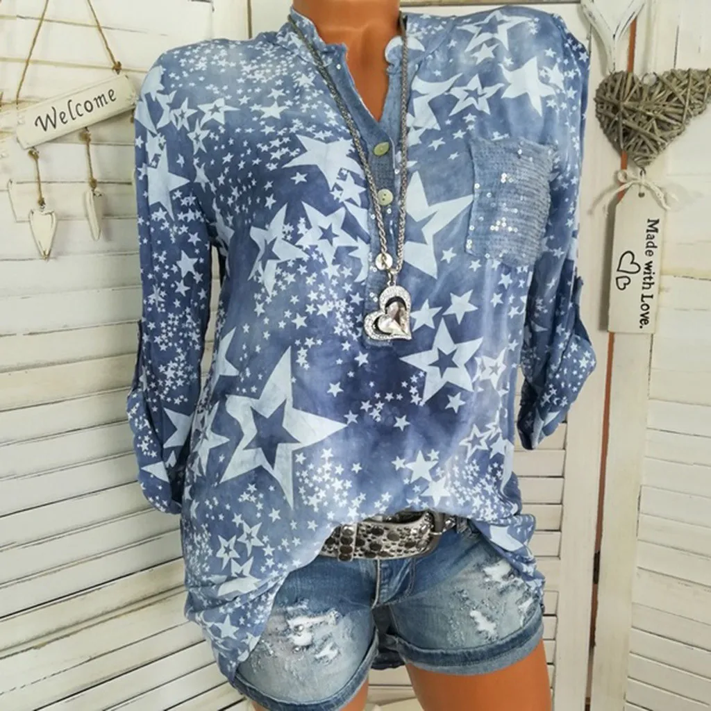 

Womail Soft Comfortable Female Printed Long Sleeve Stand Collar Plus Size Polyester Material Summer Casual Women T-Shirt 19MAY08