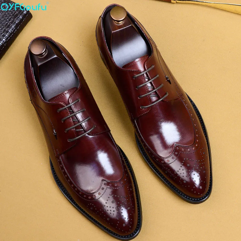 QYFCIOUFU/Роскошные Брендовые мужские туфли-оксфорды; обувь с перфорацией типа «броги» для свадебной вечеринки; Мужские модельные туфли; деловая обувь из натуральной кожи; размеры США 11,5