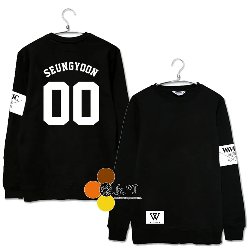 Men women kpop winner fans meeting wwic member name printing o neck sweatshirt fashion black pullover hoodie Men women kpop winner fans meeting wwic member name printing o neck sweatshirt fashion black pullover hoodie