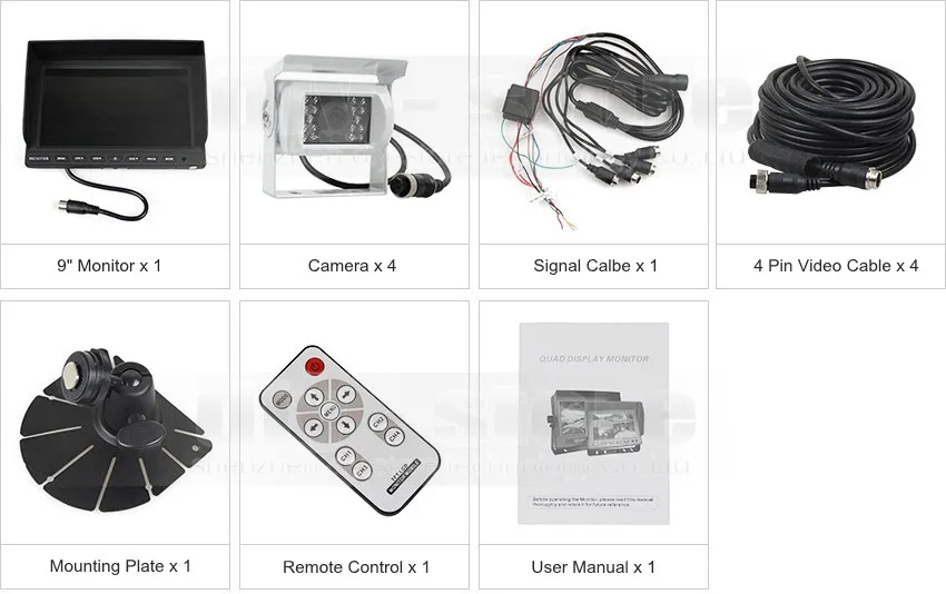 DIYSECUR 9 дюймов Сплит QUAD Автомобильный монитор+ 4 x камера заднего вида CCD белый водонепроницаемый для грузовика автобуса системы видеонаблюдения