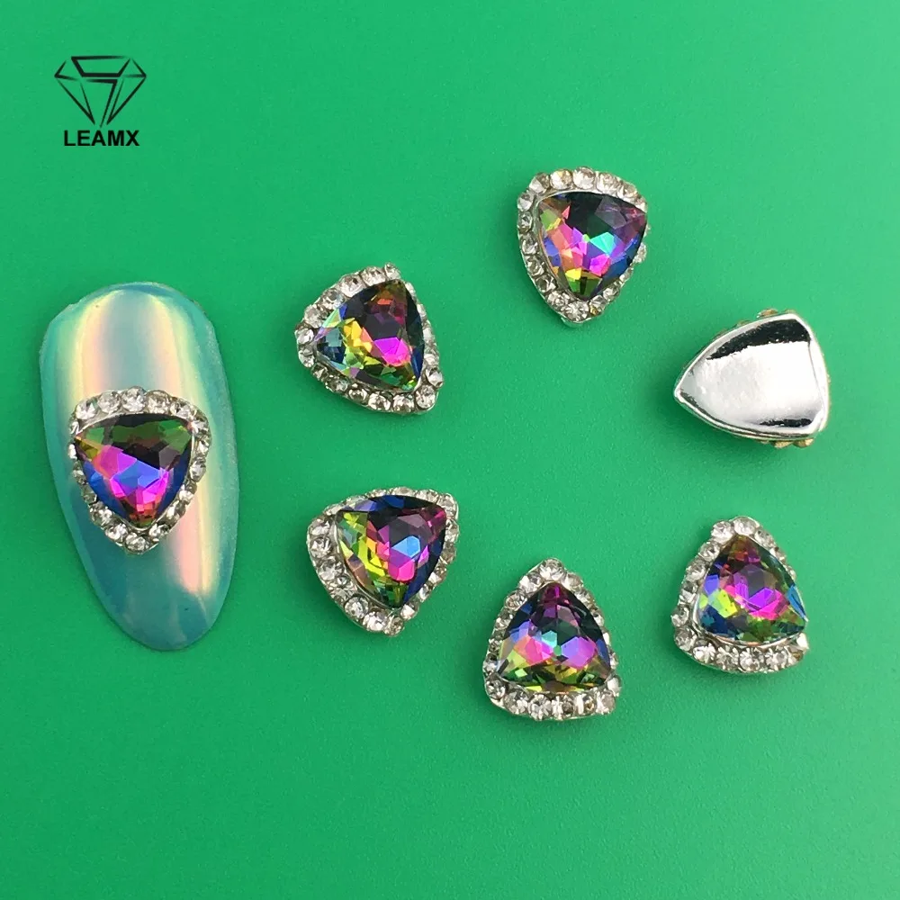 

LEAMX 10pcs/pack New High Quality AB Rhinestone Alloy Nail Art Decorations Glitter Charm 3D Nail Jewelry DIY Manicure Supplies