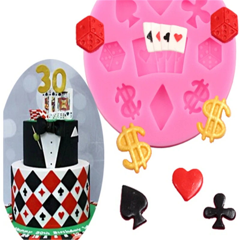 

3D Poker Dice Fondant Cake Decorating Tools DIY Birthday Cake Mold Silicone Ice Gumpaste Chocolate Candy Clay Moulds