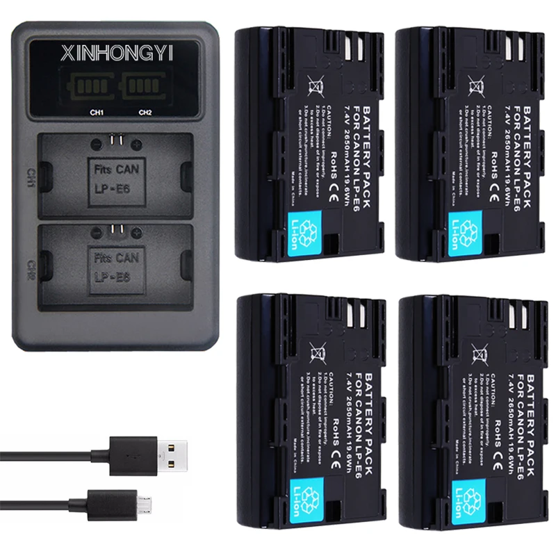 

2650mAh LP-E6 Battery LPE6 LP E6 LP-E6N bateria + LED Dual Charger For Canon 5D Mark II Mark III 7D 60D EOS 6D 70D 80D Camera