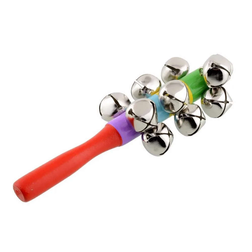 ₩Wooden Rainbow Handle ᓂ Jingle Jingle Bell Shake High Quality Toy ⑤