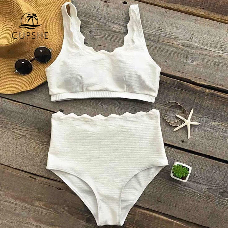 CUPSHE Black Tank High-waisted Bikini Set Women Irregular Wave Hem Two Pieces Swimwear 2018 Solid Bathing Suit Swimsuit CUPSHE Black Tank High-waisted Bikini Set Women Irregular Wave Hem Two Pieces Swimwear 2018 Solid Bathing Suit Swimsuit