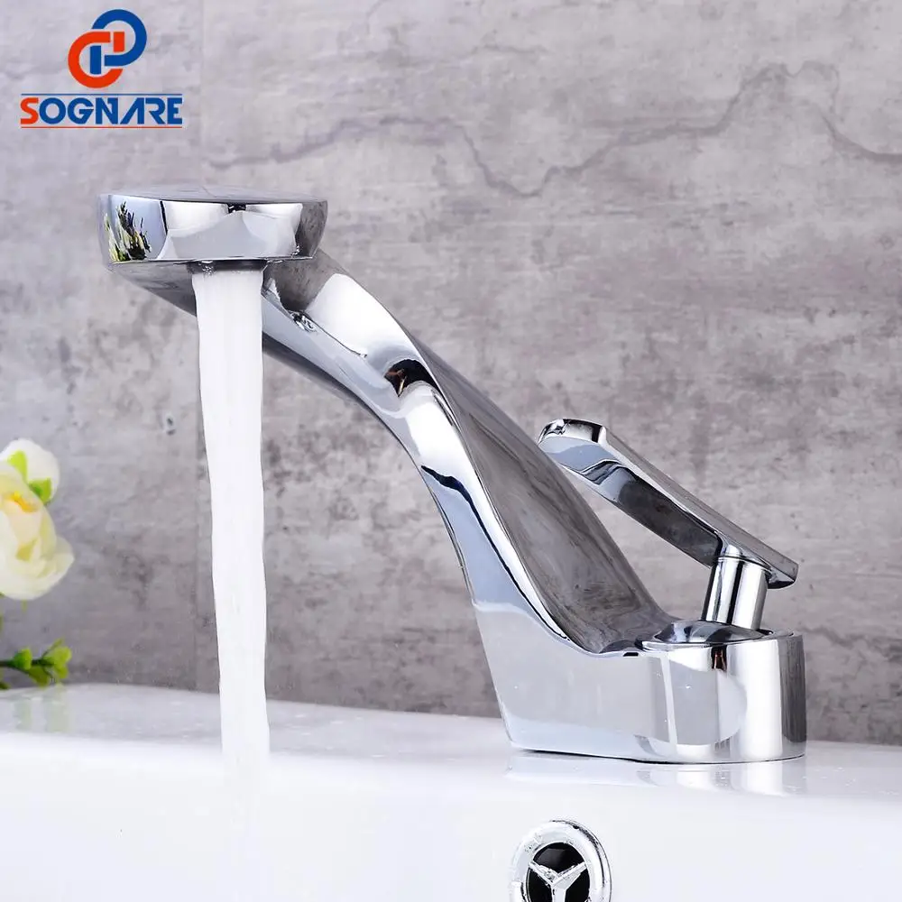 

SOGNARE Contemporary Basin Faucet For Bathroom Basin Mixer Sink Tap Bath Faucet Copper Single Handle Cold And Hot Water Tap