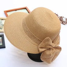 Женский широкий козырек подарок лето защита от ультрафиолета соломы Повседневный большой твердый козырек ведро мягкая шляпа бант дизайн пляжная Солнцезащитная шляпа