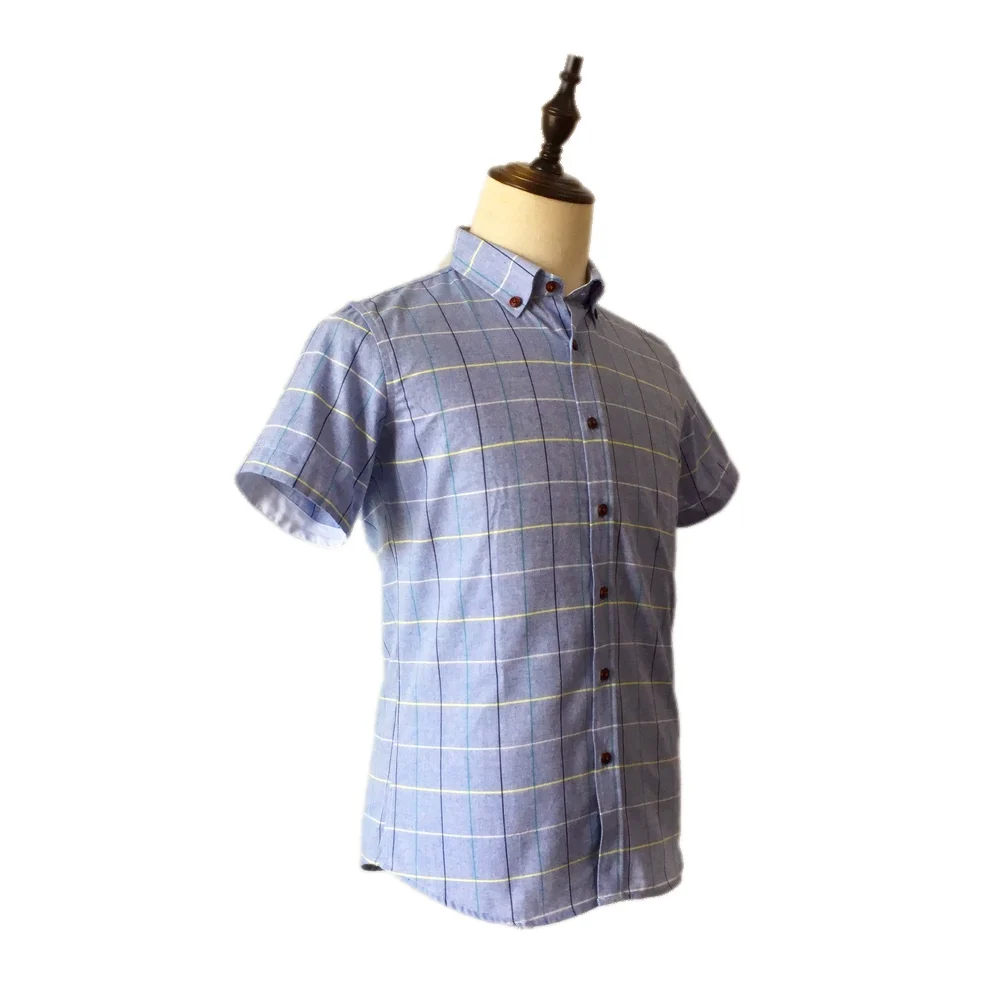 Мужские рубашки в клетку с короткими рукавами 2018 летняя брендовая хлопковая отложной воротник синий рубашка в клетку бизнесменов