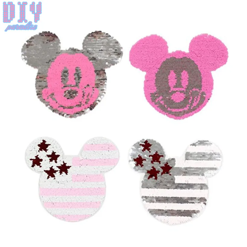 

MICKEY Reverse Sequin Sew On Patches for clothes T shirt Coat Sweater Embroidered Change Color Reversible Patch Applique