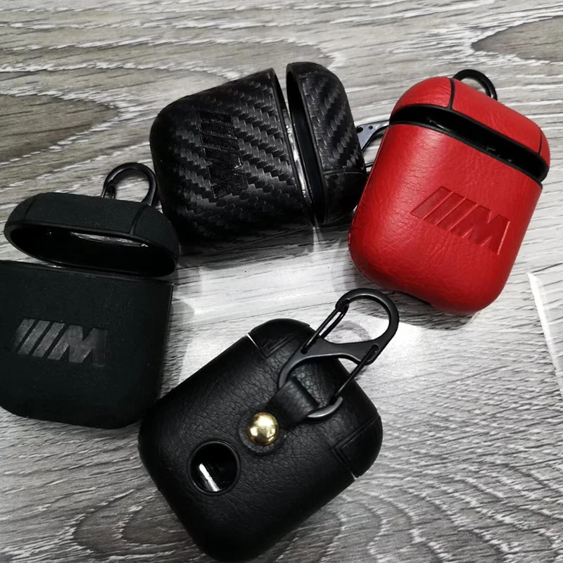 Hot Carbon fiber soft leather Wireless Earphone Charging Cover Bag for Apple AirPods 1 2 car M Motorsport Bluetooth Headset Box