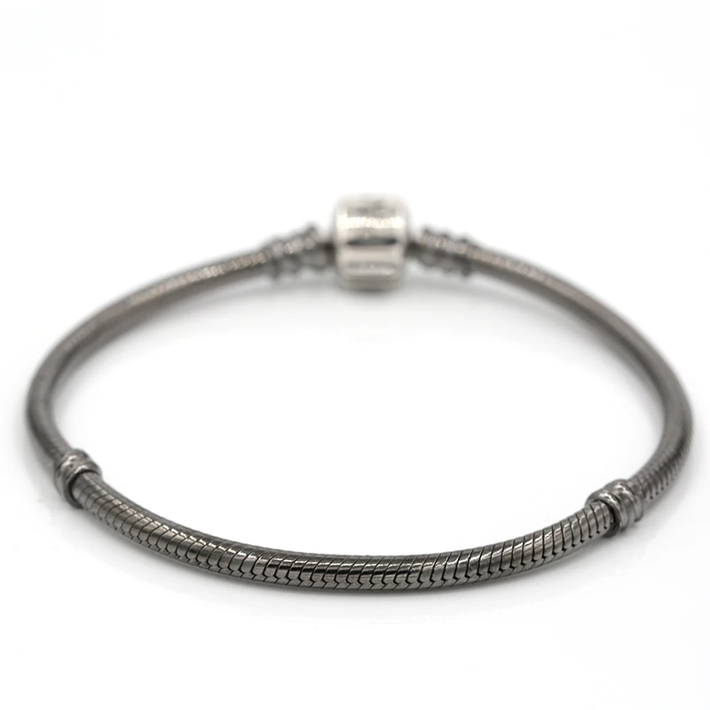 

Original 925 Sterling Silver Clip Snake Chain Bracelet Loom Bands DIY Fit for European Charms gray Jewelry BL358