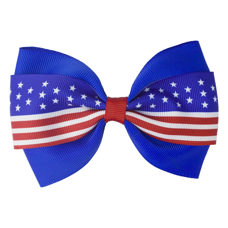 Handmade Hair Bow With Clip Girl American Flag Hairbow Boutique Hairpin Kids Hair Accessories Red Royal White Hairbows Grosgrain Ribbon Stars Stripe (3)