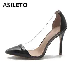 ASILETO/женские туфли-лодочки; прозрачные туфли из ПВХ на высоком каблуке 10,5 см в стиле пэчворк с острым носком; модельные туфли для ночного
