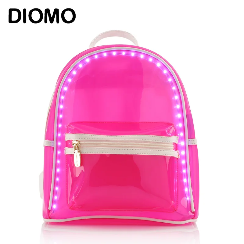 DIOMO women backpack summer led backpack flash light transparent beach bag waterproof high quality woman travel