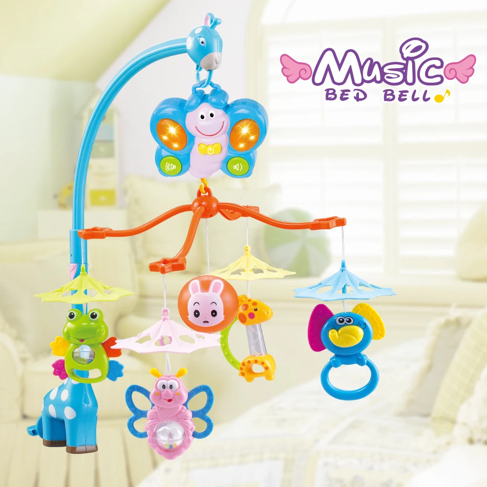 Lit de berceau Musical cloche Mobile bébé hochet support rotatif projetant des jouets pour 0-12 mois nouveau-né enfants cadeau de baptême