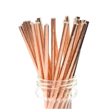 

500pcs/lot New Foil Rose Gold Paper Straws Kids Birthday Party Wedding Decoration Bridal Shower Drinking Paper Straws DIY