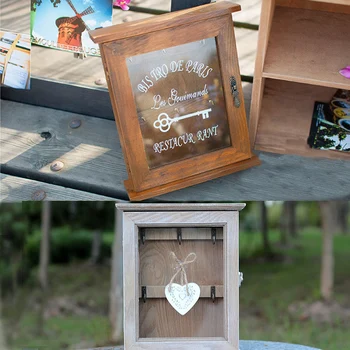 

European Retro Keys Storage With Glass Door Wall Hanging Wooden Box Accessories Storage wall Shelf Fashion Home Decoration