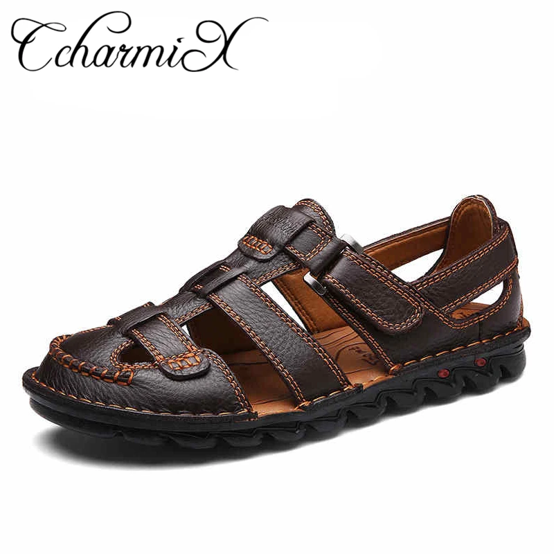 Aliexpress.com : Buy CcharmiX Men Genuine Leather Slides Sandals ...