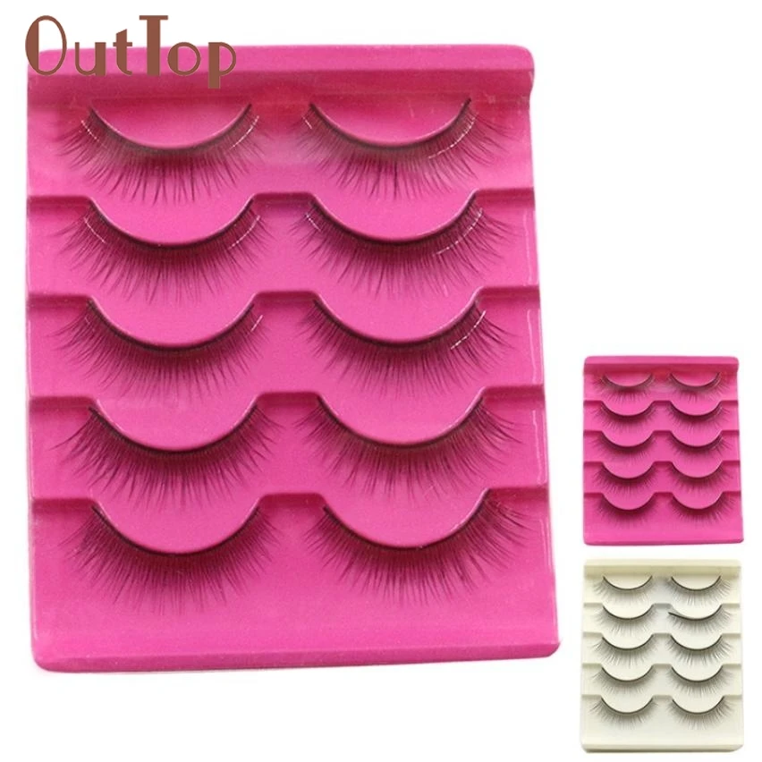 Brands 5 Pairs of Long Black Fake Eyelashes Stems Thick Handmade False