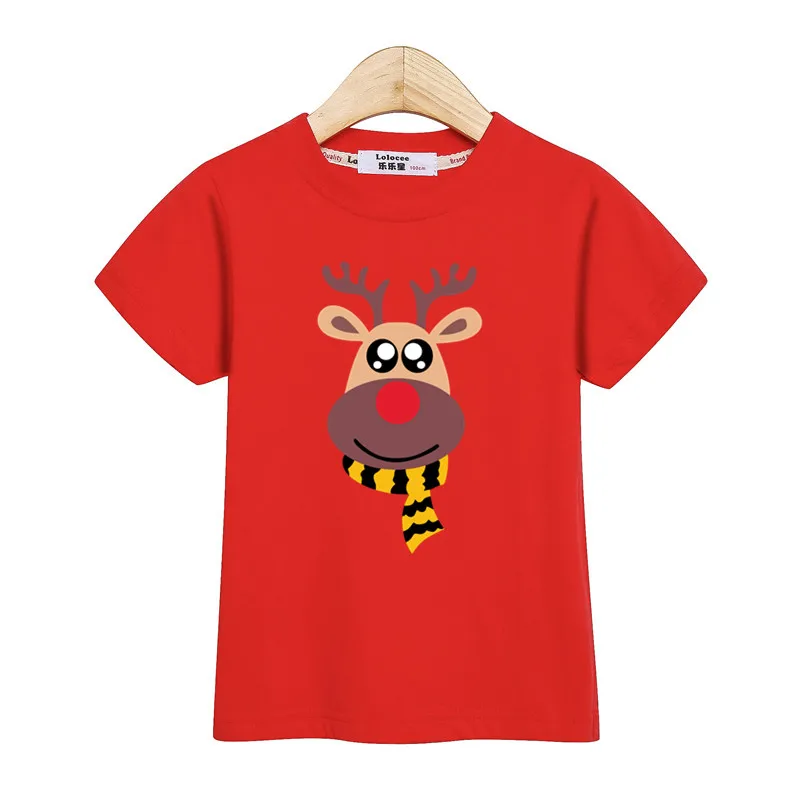 Baby boys Christmas deer cartoon clothes kids tshirt summer cotton girl dress short sleeve family party tees parent-child shirt - Цвет: Red