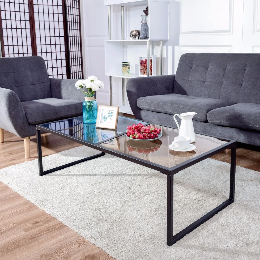 Giantex Rectangular Coffee Table Tempered Glass Top Metal Frame Living Room Furniture HW57282 Giantex Rectangular Coffee Table Tempered Glass Top Metal Frame Living Room Furniture HW57282