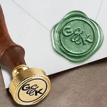 Персонализированные монограмма 2-Начальные Пользовательские Воск печать штамп " die-#373 copperplate шрифт duogram с линии границы