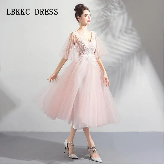 pink tea length dresses
