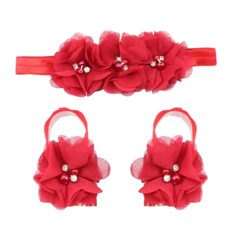 

Cute Hot Baby Foot Flower Barefoot Sandals + Headband Set Levert Dropship Kids Headband Bow For Girl Jan16