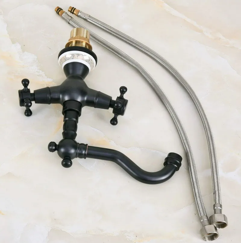 Black Oil Rubbed Bronze Ceramic Base Kitchen Wet Bar Bathroom Vessel Sink Faucet Single Hole Swivel Spout Mixer Tap anf649