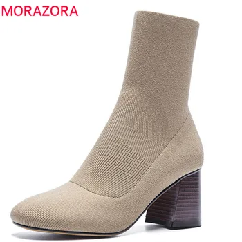 

MORAZORA 2020 new fashion ankle boots for women round toe slip on Stretch socks boots elegant high heels shoes autumn boots