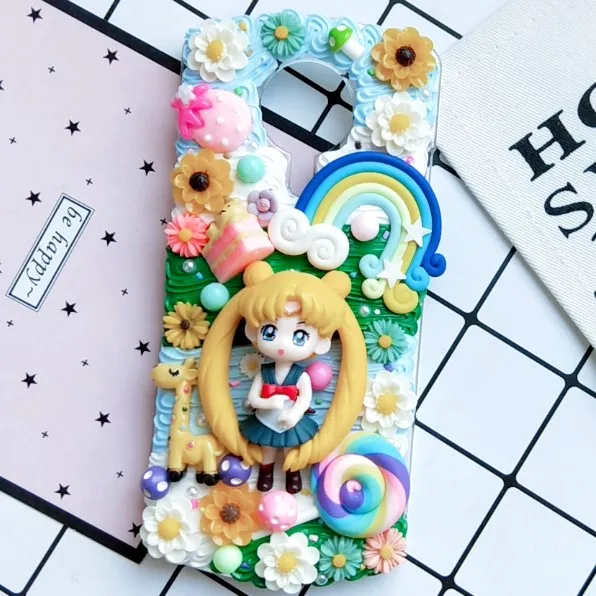

For Samsung Galaxy S9 Sailor Moon handmade case for Note 8/9 Creamy DIY phone cover S6 S7 S8 S9 plus cream candy cute girl gift