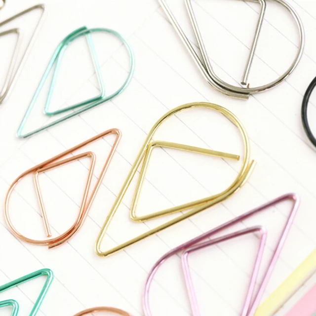 12 pcs/pack 6 Colors Brief Style Waterdrop Shaped Metal Paper Clip Bookmark Stationery School Office Supply Escolar Papelaria